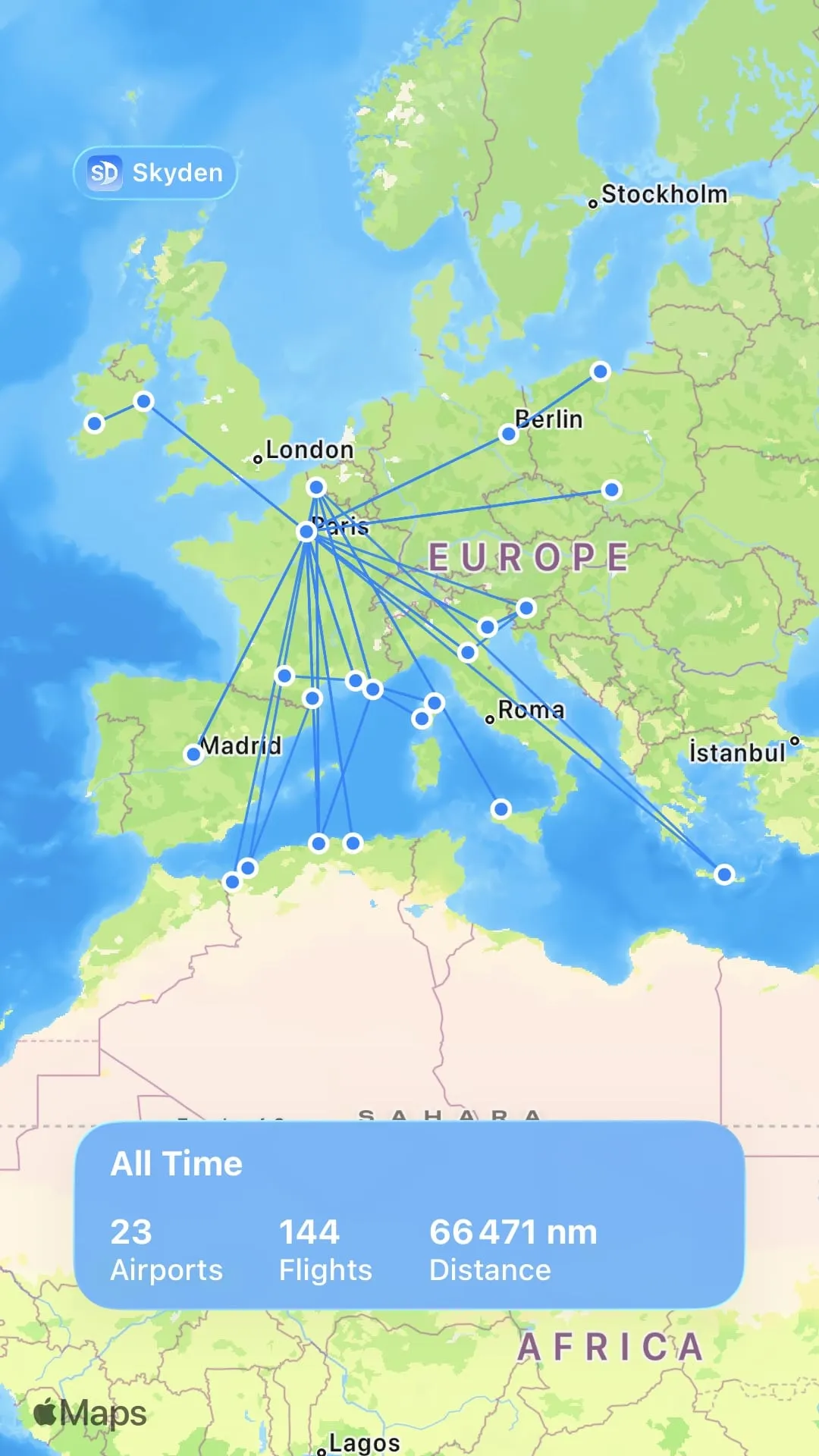 Teilbare Skyden Flugkarte für soziale Netzwerke